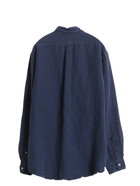 00s ラルフローレン 長袖 ボタンダウン シャツ メンズ XL オールド ポロ リネン シルク 長袖シャツ ワンポイント 大きいサイズ シンプル 紺
