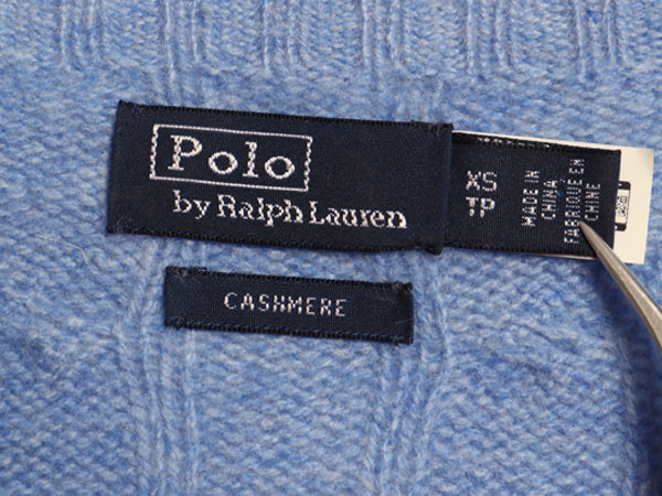 ポロ ラルフローレン ケーブル ニット セーター レディース XS 古着 100% カシミヤ 長袖ニット ポニー無し 無地 シンプル きれいめ ブルー