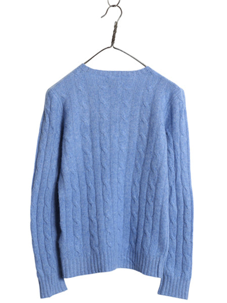 ポロ ラルフローレン ケーブル ニット セーター レディース XS 古着 100% カシミヤ 長袖ニット ポニー無し 無地 シンプル きれいめ ブルー