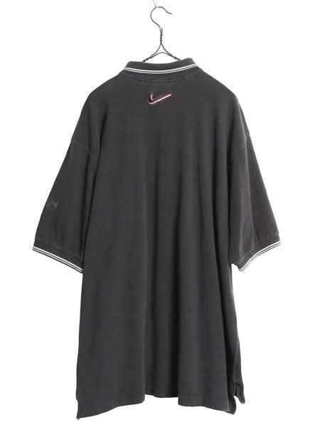90s ☆ ナイキ ハーフジップ ポロシャツ メンズ XL オールド Y2K ストリート ヒップホップ スウォッシュ 黒 大きいサイズ ビッグシルエット