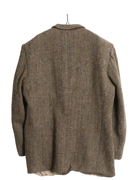 90s ハリスツイード テーラード ジャケット メンズ M 程/ オールド ウール ツイード ブレザー ヘリンボーン ストライプ トラッド シンプル