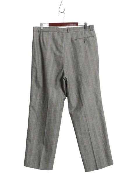 80s 90s サマー ウール スラックス パンツ 実寸 36 27 程/ 古着 ユーロ ヴィンテージ オールド ツータック ストレート チェック ストライプ