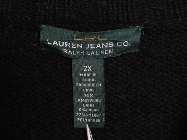 00s ラルフローレン ネイティブ柄 ニット セーター ジャケット レディース 2XL / オールド ウール ハイネック フルジップ 大きいサイズ 黒