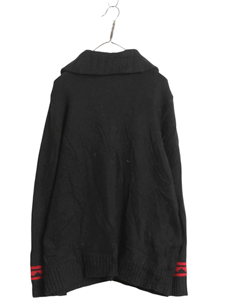 00s ラルフローレン ネイティブ柄 ニット セーター ジャケット レディース 2XL / オールド ウール ハイネック フルジップ 大きいサイズ 黒