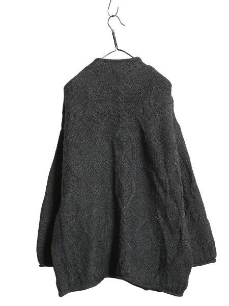 アイルランド製 aran crafts ロールネック ケーブル ニット セーター メンズ XL / ウール ローゲージ ハイネック 無地 大きいサイズ 濃灰