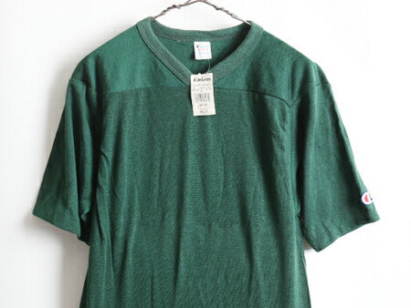 デッドストック 80's Champion コットン ナイロン Vネック フットボール Tシャツ (S)
