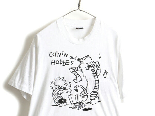 90s Calvin and Hobbes カルビンとホッブス プリント 半袖 Tシャツ (XL)