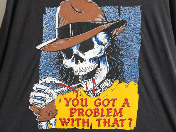 80s スカル プリント 半袖 Tシャツ (XL)