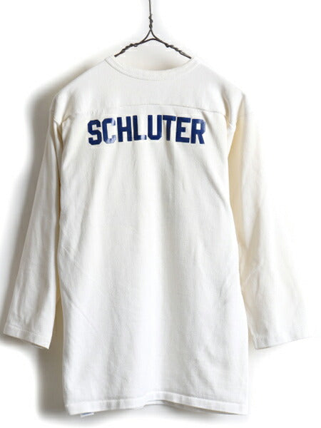80s 90s RUSSEL ラッセル Vネック 両面 プリント 7分袖 フットボール Tシャツ (S)