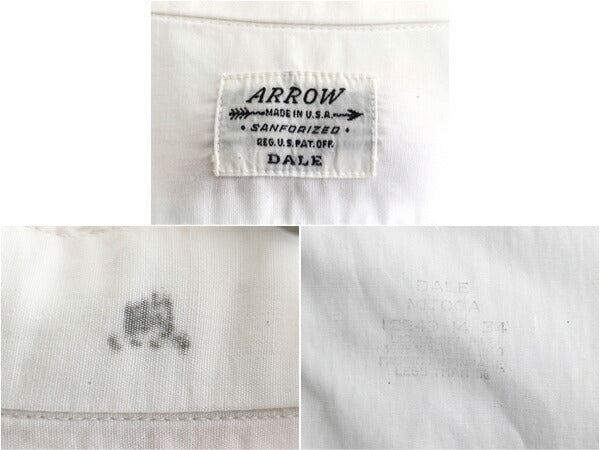 50s USA製 ★ ARROW マチ付き コットン 長袖 シャツ ( 14 メンズ S 程) 50年代 ビンテージ 長袖シャツ コットンシャツ 白シャツ 無地 白
