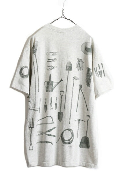 90s USA製 ★ rel e vant products 工具 オールオーバー プリント Tシャツ メンズ XL / 90年代 オールド アート 総柄 シングルステッチ 灰