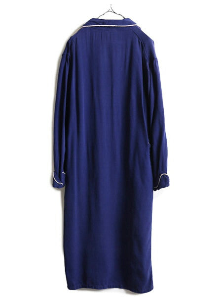 60s ビンテージ ■ ピルグリム レーヨン ガウン コート メンズ L / 60年代 PILGRIM SEARS ロングコート ローブ 羽織り ヘビーウェイト 紺