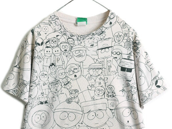 00s ★ サウスパーク キャラクター オールオーバー プリント Tシャツ メンズ L 程/ オールド SOUTH PARK アニメ 総柄 オフィシャル 当時物
