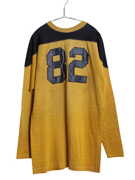 40s 50s ★ レーヨン フットボール Tシャツ メンズ XL 程 ヴィンテージ 長袖 ロンT ヘビーウェイト ナンバリング ツートン 大きいサイズ 黄