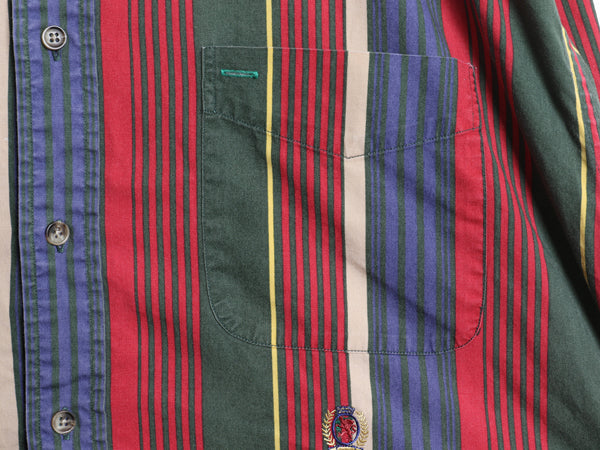 90s トミーヒルフィガー ストライプ 長袖 ボタンダウン シャツ メンズ XL 古着 オールド 長袖シャツ コットン ワンポイント 大きいサイズ