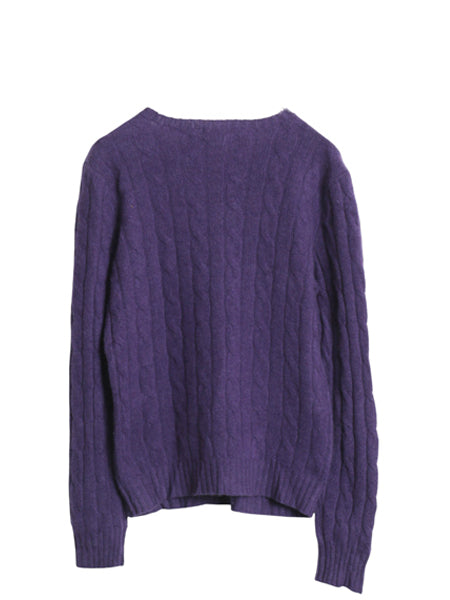 ポロ ラルフローレン ケーブル ニット セーター レディース M 古着 100% カシミヤ 長袖ニット ポニー無し 無地 シンプル きれいめ パープル
