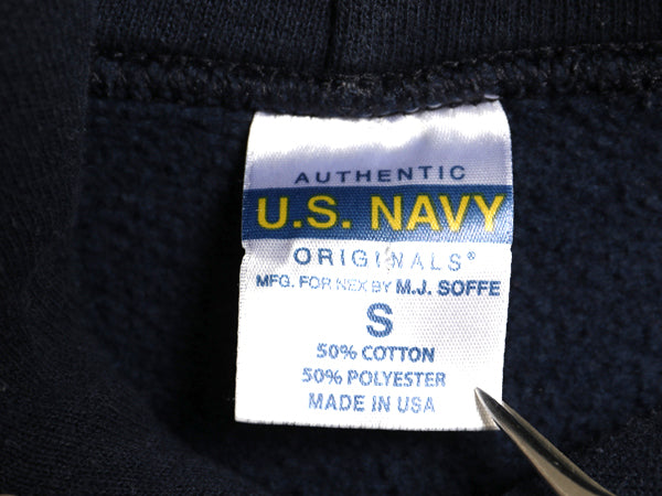 90s USA製 US NAVY 両面 プリント スウェット フード パーカー メンズ S / 古着 オールド ミリタリー トレーナー 裏起毛 軍物 ネイビー USN