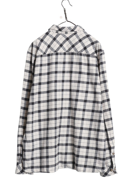 ノースフェイス チェック フランネル シャツ メンズ XL / 古着 アウトドア ネルシャツ 長袖シャツ マチ付き 黒 白 モノトーン 大きいサイズ