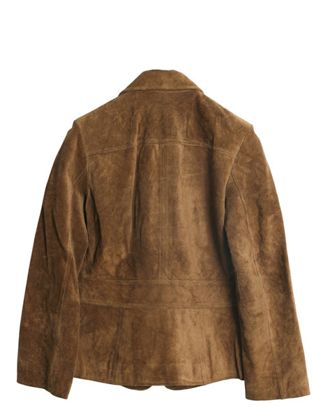 00s バナナリパブリック フルジップ 本革 スウェード レザー ジャケット レディース XS 程 オールド サファリ ブッシュ 革ジャン 4ポケット