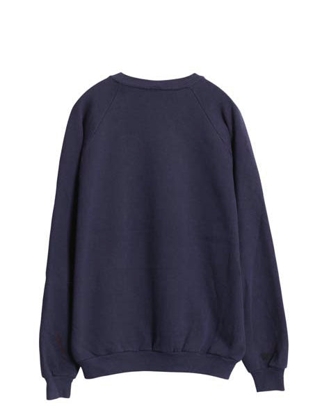 80s USA製 3段 カレッジ プリント スウェット メンズ レディース XL 小さめ ヴィンテージ ジャージーズ トレーナー 裏起毛 クルーネック 紺