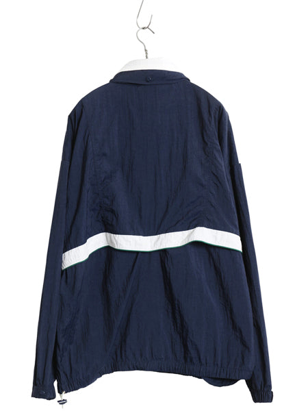 90s リーボック ハーフジップ ナイロン トラック ジャケット メンズ L オールド ウインドブレーカー プルオーバー ブルゾン 収納 フード 紺
