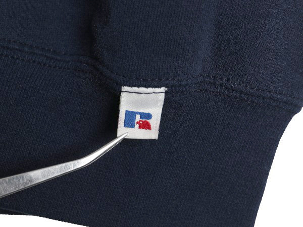 90s USA製 ラッセル カレッジ プリント スウェット メンズ XXXL / オールド トレーナー 裏起毛 前V クルーネック 大きいサイズ トップス 紺