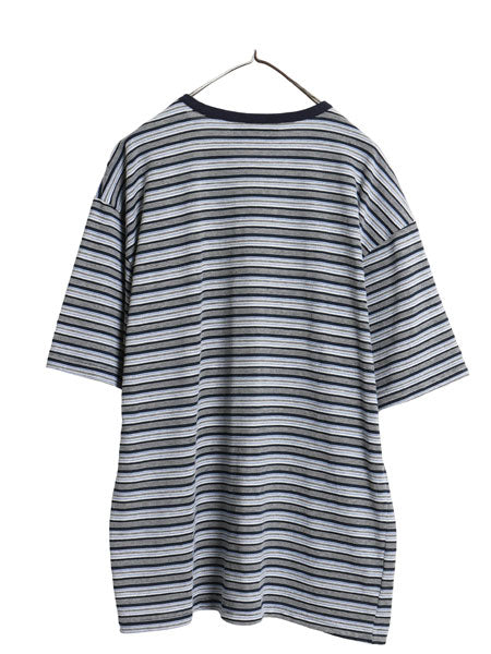 90s USA製 ON THE BRINK ボーダー 半袖 Tシャツ メンズ L / 古着 オールド カットソー クルーネック ゆったり シンプル マルチカラー 薄手