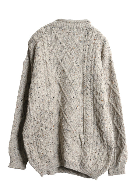 Blarney Woolen Mills フィッシャーマン ウール ニット セーター メンズ レディース L / ロールネック ヒツジ 刺繍 アラン ケーブル グレー