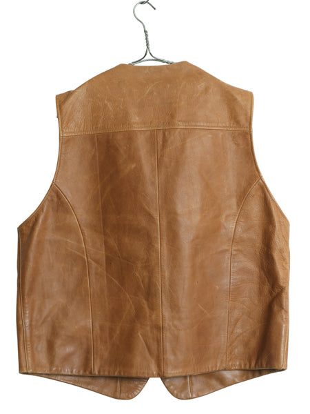 CORONADO LEATEHR 本革 レザー ホルスター ベスト メンズ XL / ハンドメイド テーラード 革ジャン コンチョ 大きいサイズ 前開き 重ね着 茶