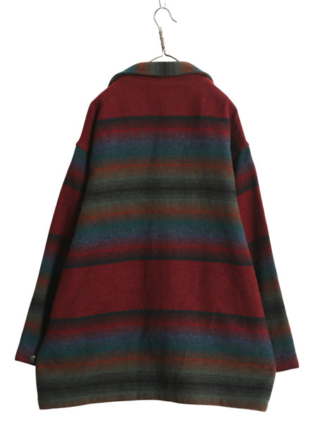 80s USA製 ★ エルエルビーン ネイティブ ラグ ジャケット メンズ XL ヴィンテージ ウール ブランケット ボーダー アウトドア 大きいサイズ