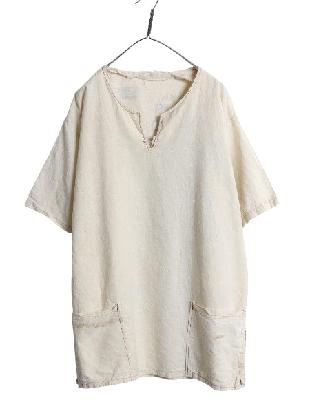 70s 80s ハンドメイド ★ フラワーサック プルオーバー シャツ メンズ XL 程/ ヴィンテージ Tシャツ コットン スキッパー Vネック 企業物