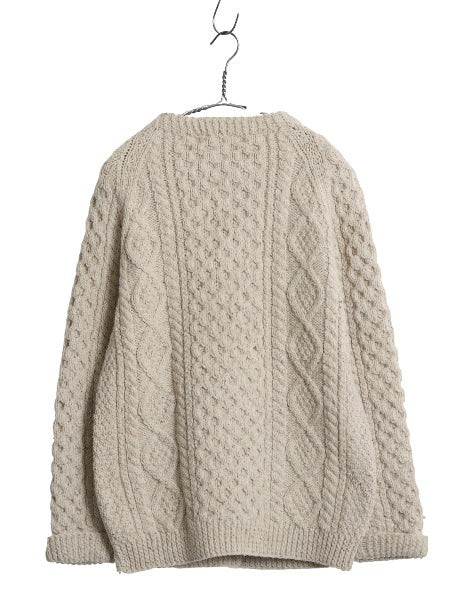 アイランド製 フィッシャーマン ウール ニット カーディガン レディース M 古着 ハンドメイド アラン ケーブル 前開き 丸首 羽織り重ね着