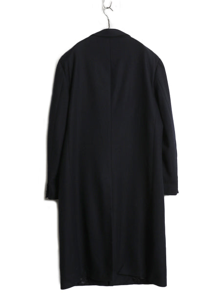 80s 90s ★ バーバリー プローサム チェスター コート メンズ XL スコットランド製毛 ヘリンボーン ウール カシミヤ テーラード ロング 紺