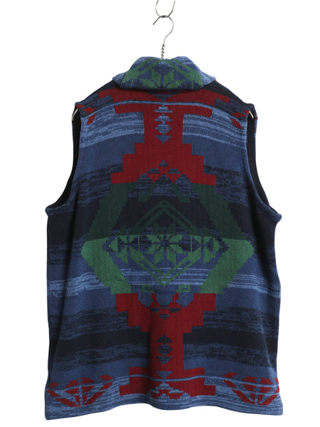 チャップス ラルフローレン ショールカラー ニット ベスト レディース XXXL / 総柄 コットン アクリル 前開き 重ね着 羽織り 大きいサイズ