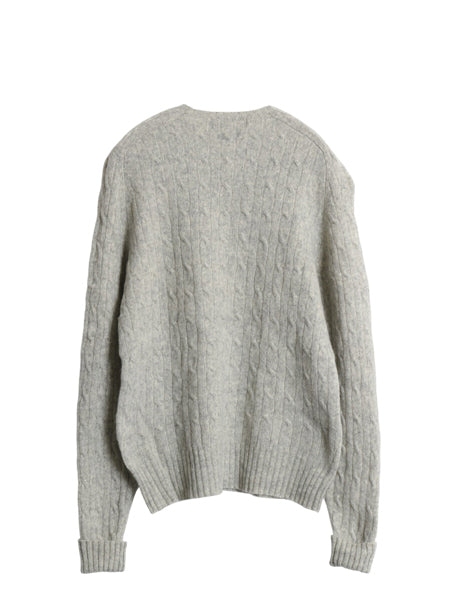 90s ポロ ラルフローレン ケーブル ニット セーター レディース L 古着 オールド ラム ウール ポニー無し 無地 シンプル グレー きれいめ
