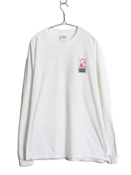 90s ★ DELL ロゴ イラスト プリント 長袖 Tシャツ メンズ XL / 古着 オールド 企業物 当時物 コンピューター 雑誌 ロンT 大きいサイズ 白