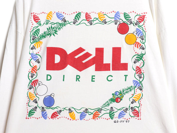 90s ★ DELL ロゴ イラスト プリント 長袖 Tシャツ メンズ XL / 古着 オールド 企業物 当時物 コンピューター 雑誌 ロンT 大きいサイズ 白