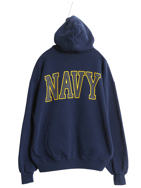 90s USA製 US NAVY 両面 プリント スウェット フード パーカー メンズ L / 古着 オールド ミリタリー トレーナー 裏起毛 軍物 USN ネイビー