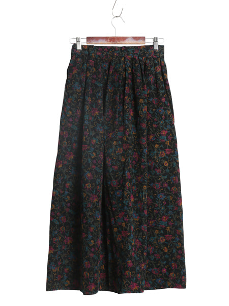 80s USA製 エルエルビーン 花柄 細畝 コーデュロイ ロング スカート レディース XS ヴィンテージ ロング丈 ギャザー入り Aライン きれいめ