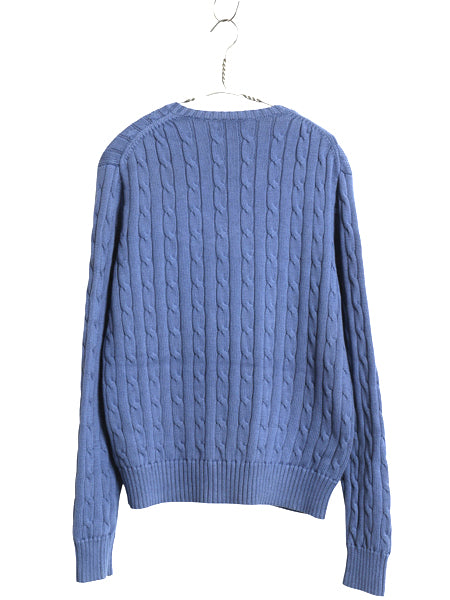 ポロ ラルフローレン コットン ケーブル ニット セーター レディース XL 古着 長袖ニット ワンポイント Vネック シンプル 大きいサイズ 青