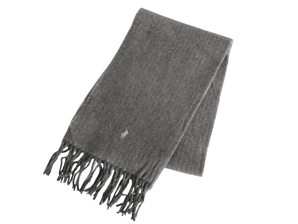 90s イタリア製 ポロ ラルフローレン フリンジ付き マフラー メンズ レディース / オールド リバーシブル チェック ラム ウール シンプル