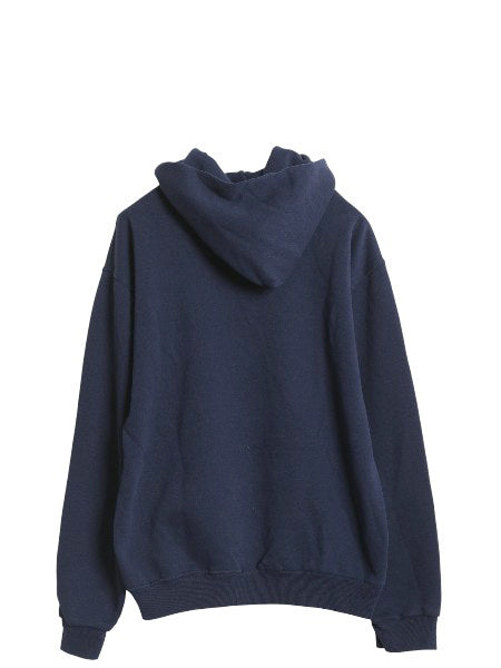 00s ラッセル カレッジ プリント スウェット フード パーカー メンズ レディース M オールド トレーナー 裏起毛 プルオーバー シンプル 紺