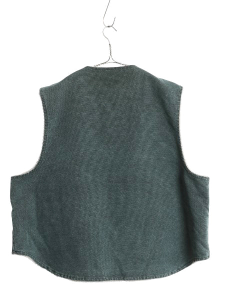 00s カーハート ダック ベスト メンズ XL 程 オールド 裏 ボア パイル フリース 重ね着 前開き フルジップ 大きいサイズ ハンター グリーン