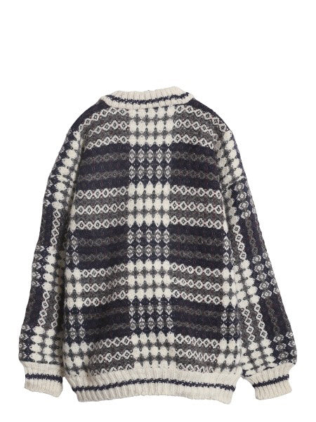 エクアドル製 San Cristobal ウール ハンドニット セーター メンズ レディース L / 総柄 手編み ハンドメイド ノルディック ヘビーウェイト