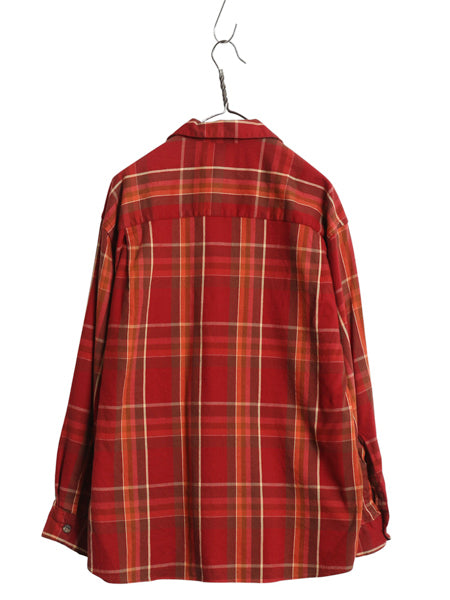 90s エディーバウアー チェック オープンカラー 長袖 シャツ レディース M / オールド コットン レーヨン ループ留め 開襟 ポケット付き 赤