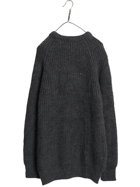 アイルランド製 ★ aran crafts ウール チャンキー ニット セーター メンズ M / リブ編み 無地 ローゲージ クルーネック チャコール グレー