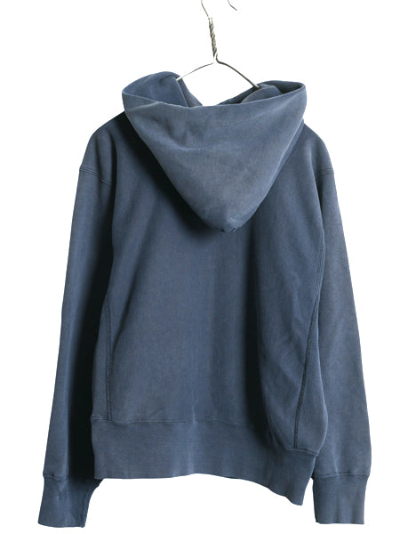 80s USA製 ★ チャンピオン リバースウィーブ 2段 プリント スウェット パーカー メンズ M オールド トレーナー 裏起毛 カレッジ フード 紺