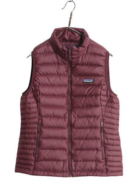 パタゴニア ダウン セーター ベスト レディース M / 18年製 フルジップ 800フィル アウトドア パッカブル 重ね着 前開き パープル シンプル