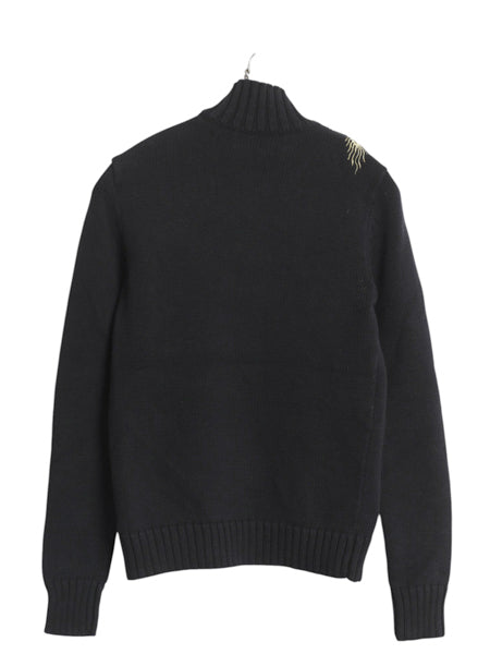 00s ローレン ラルフローレン 龍 金 刺繍 ハイネック コットン ニット セーター レディース S オールド ポロ スーベニア デザイン ブラック