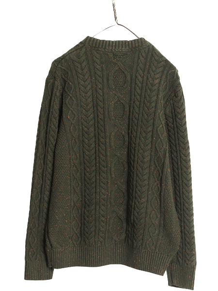 エルエルビーン フィッシャーマン コットン ニット セーター メンズ XL 古着 ケーブル アラン クルーネック 大きいサイズ ネップ シンプル